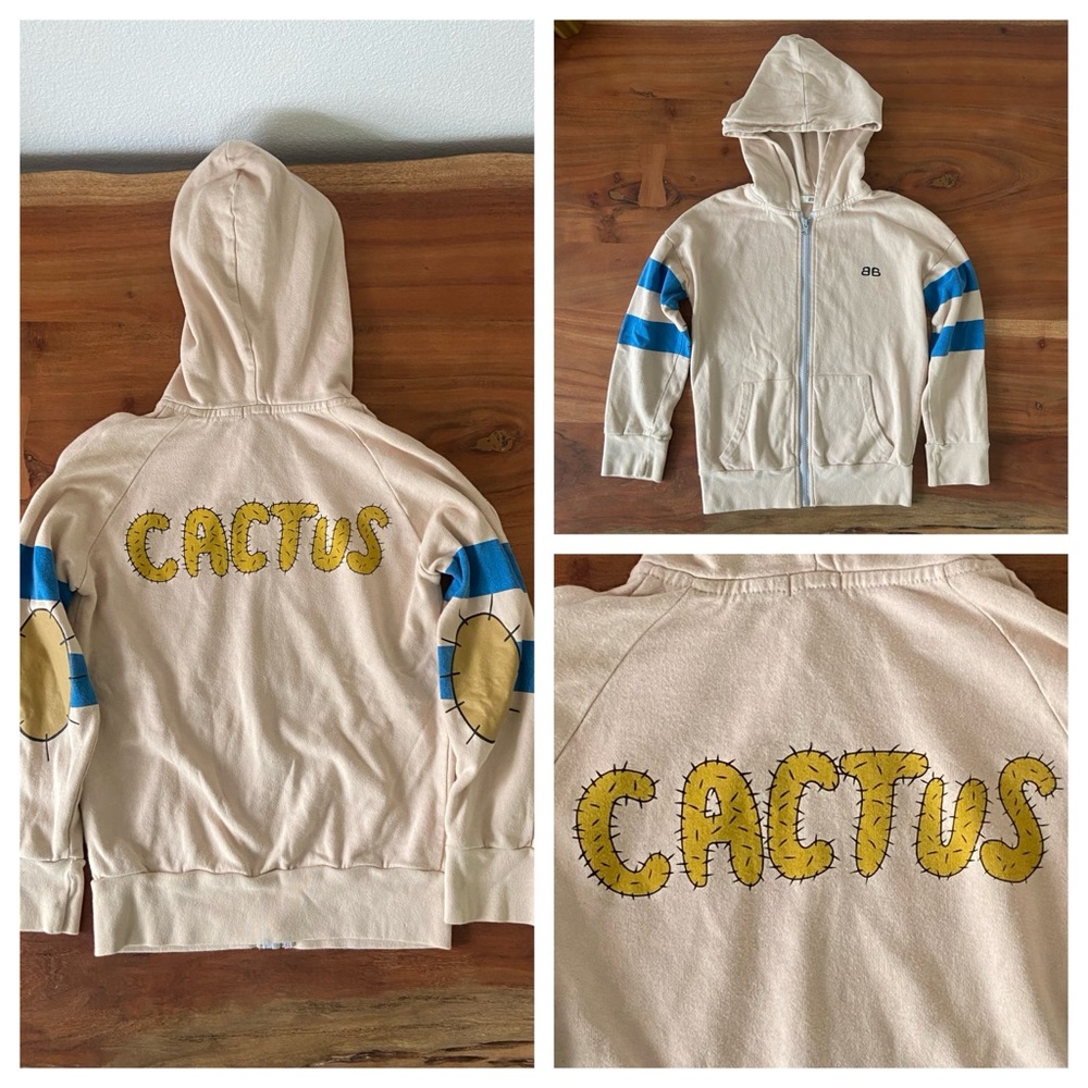 Bandy Button cream blue stripe cactus sweatshirt graphic hoodie unisex boys 6/7